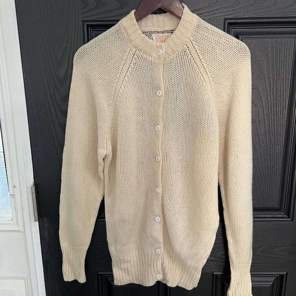 Vintage 50s 60s Pendleton Women’s Cardigan Sweater Size 38 Cream